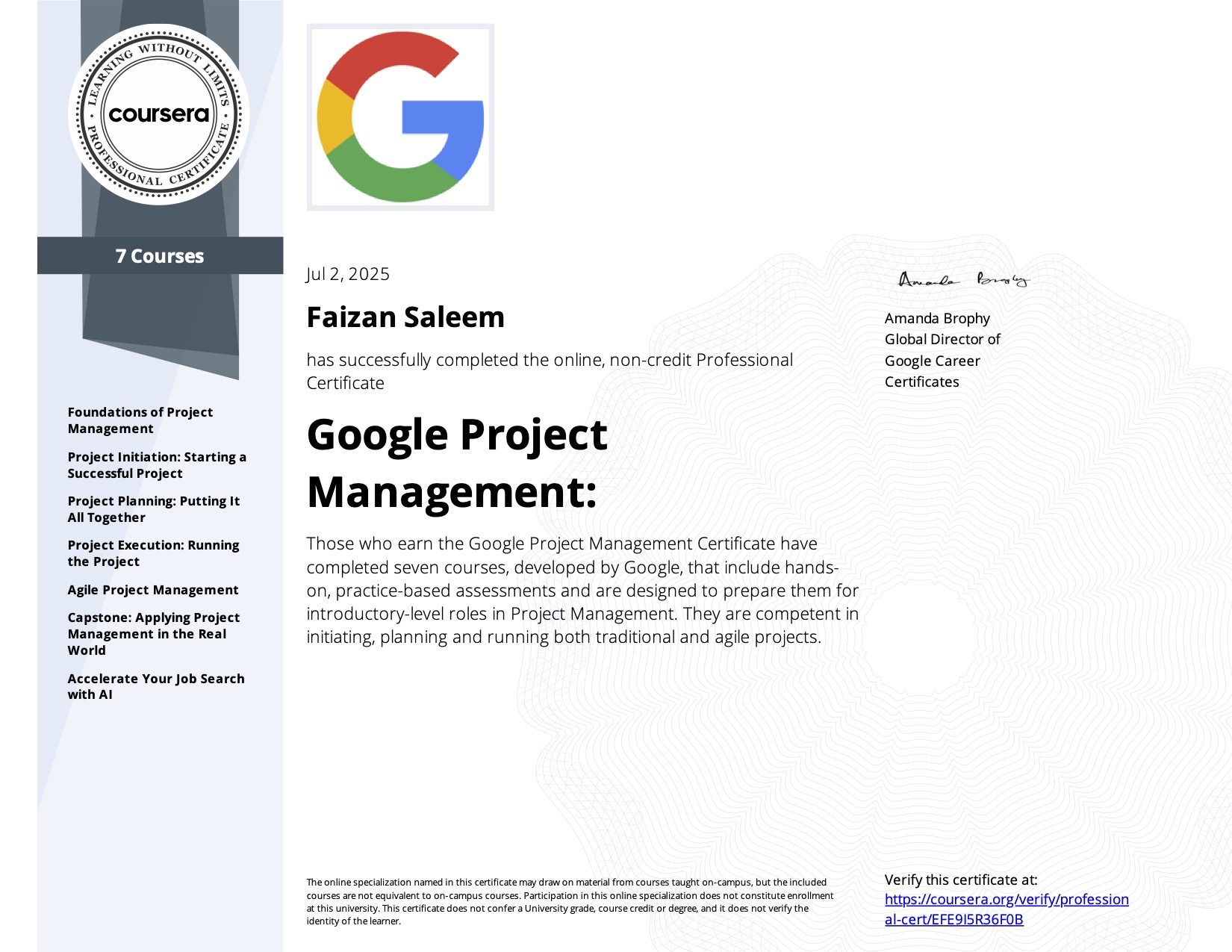 Google Project Management Certificate