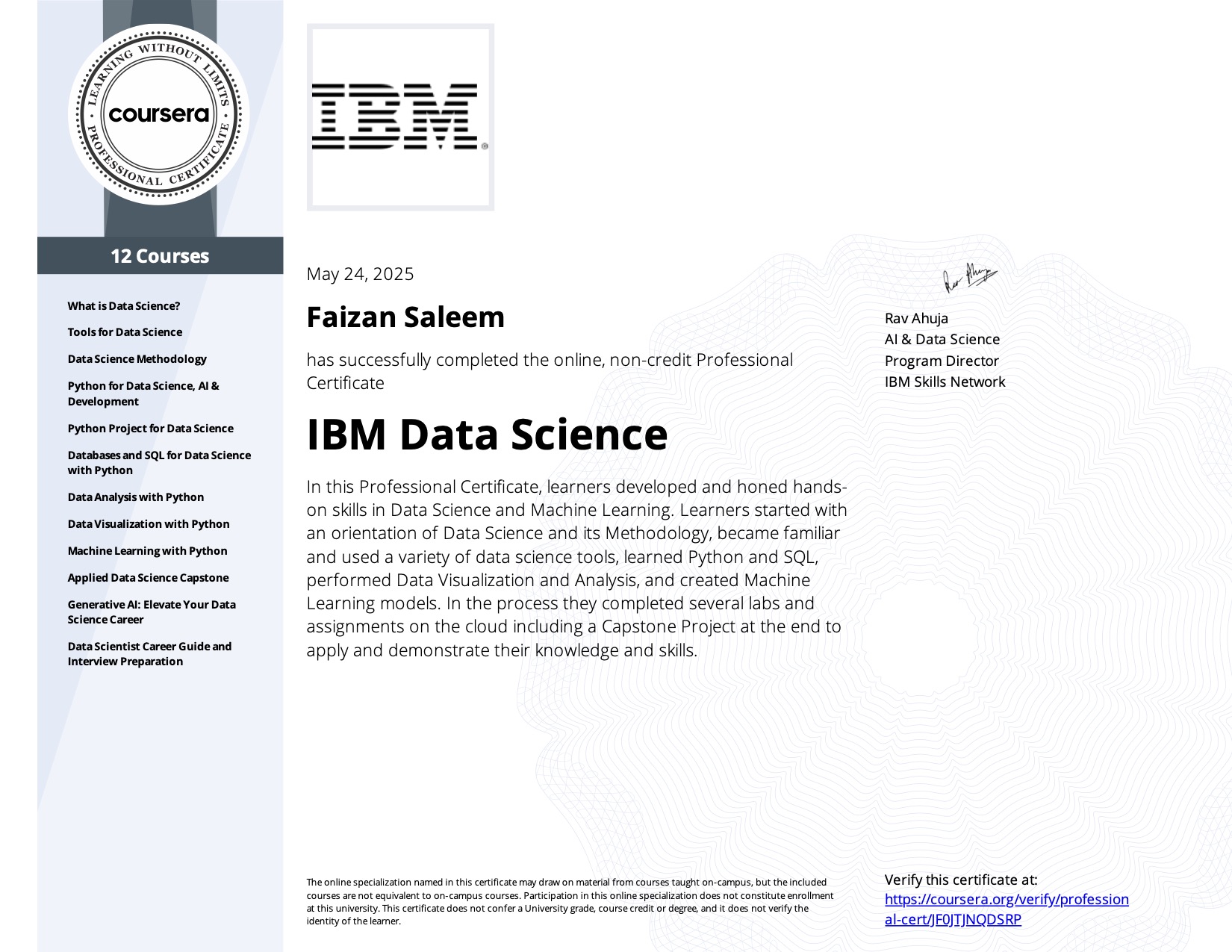IBM Data Science Professional Certificate